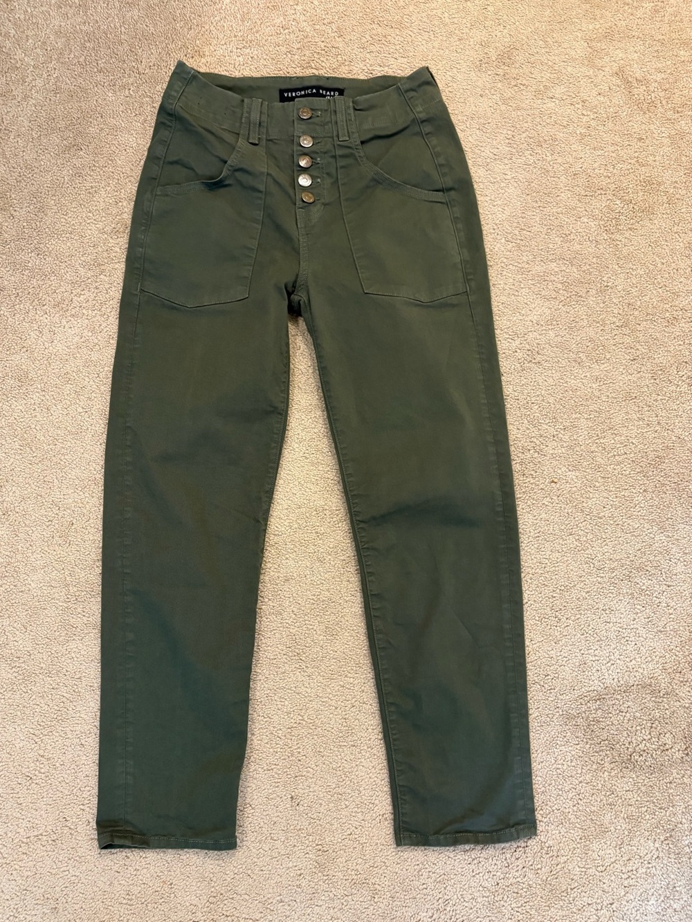Veronica Beard Arya Cargo Straight-Leg Pants Women's Size 24 Army Green - Picture 2 of 9